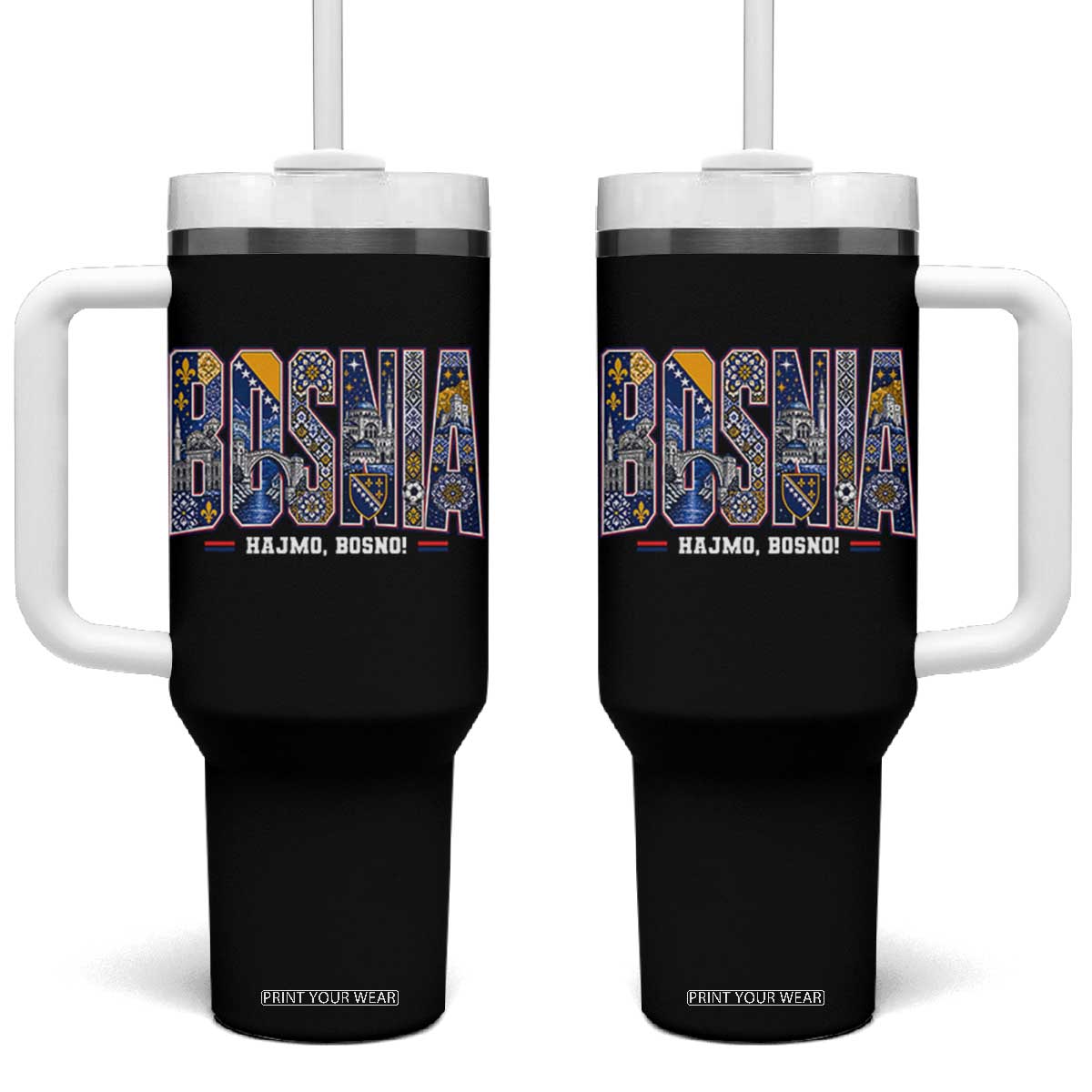 Lets Go Bosnia Heritage Hajmo Bosno Cultural Mosaic Pattern Tumbler With Handle Bosnia Herzegovina Map Soccer Lover Football Fan TS02 One Size: 40 oz Black Print Your Wear