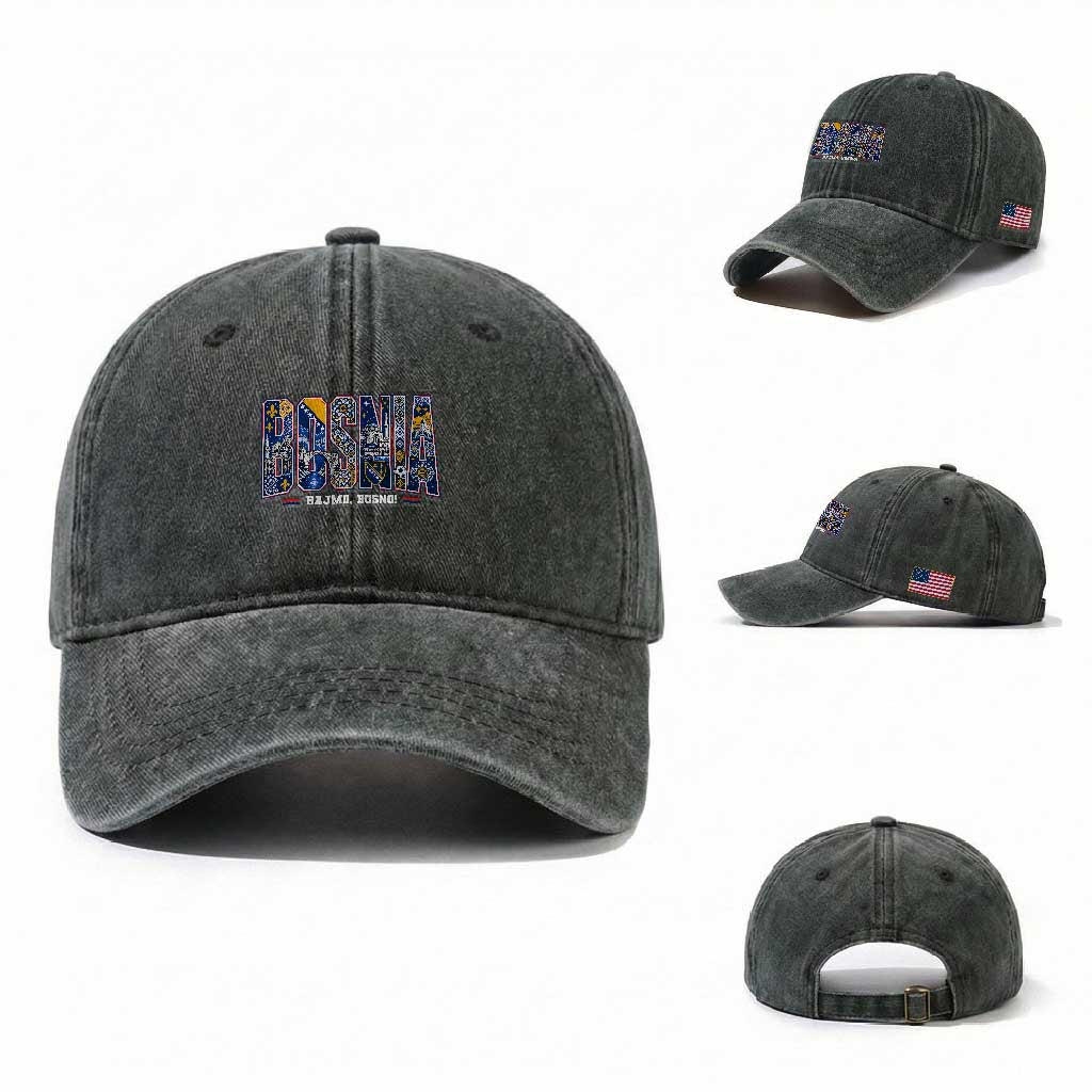 Lets Go Bosnia Heritage Hajmo Bosno Cultural Mosaic Pattern Washed Cotton Baseball Cap Bosnia Herzegovina Map Soccer Lover Football Fan