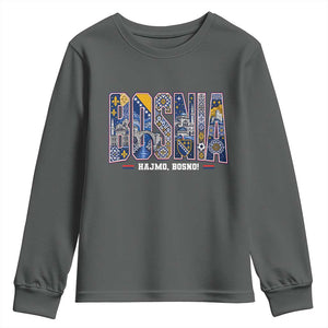 Lets Go Bosnia Heritage Hajmo Bosno Cultural Mosaic Pattern Youth Sweatshirt Bosnia Herzegovina Map Soccer Lover Football Fan TS02 Dark Heather Print Your Wear