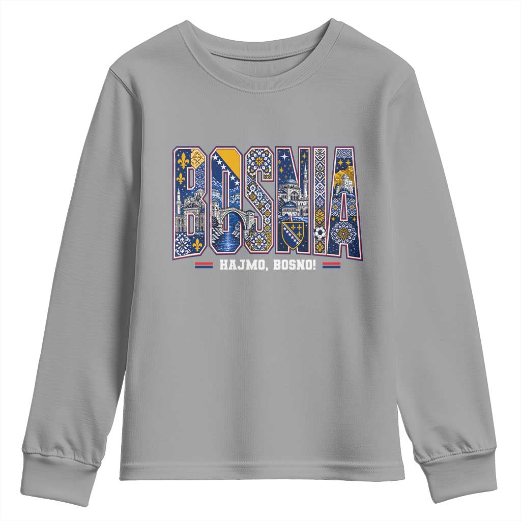 Lets Go Bosnia Heritage Hajmo Bosno Cultural Mosaic Pattern Youth Sweatshirt Bosnia Herzegovina Map Soccer Lover Football Fan TS02 Sport Gray Print Your Wear