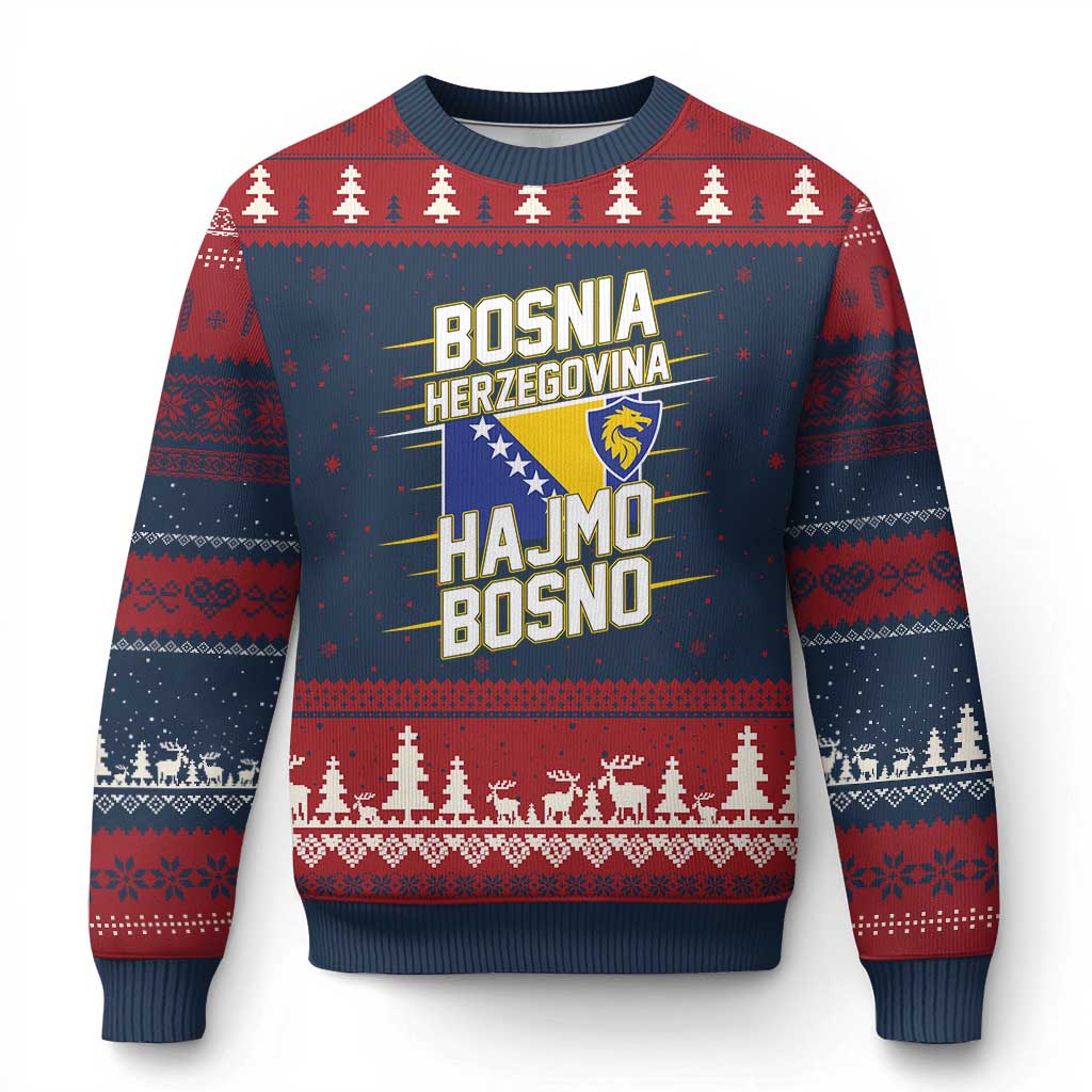 Lets Go Bosnia Herzegovina Hajmo Bosno Dragon Shield Ugly Christmas Sweater Soccer Team Pride Football Fan Heritage TS02 Navy Red Print Your Wear
