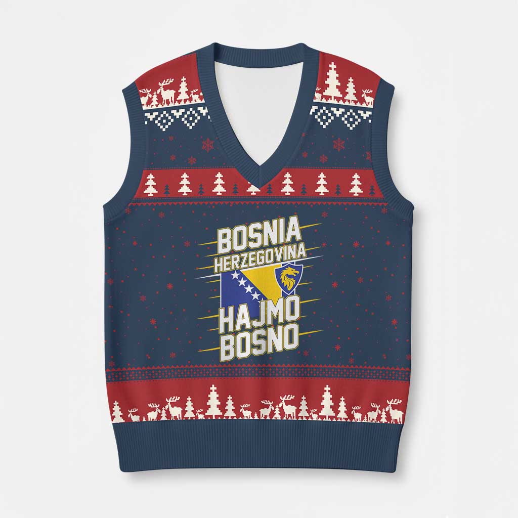 Lets Go Bosnia Herzegovina Hajmo Bosno Dragon Shield V-Neck Knit Sweater Vest Soccer Team Pride Football Fan Heritage TS02 Navy Red Print Your Wear