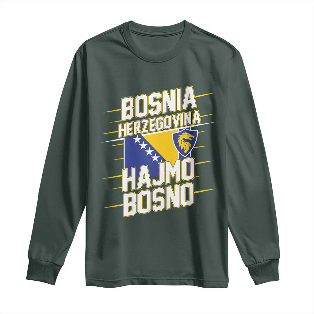 Lets Go Bosnia Herzegovina Hajmo Bosno Dragon Shield Long Sleeve Shirt Soccer Team Pride Football Fan Heritage TS02 Dark Forest Green Print Your Wear