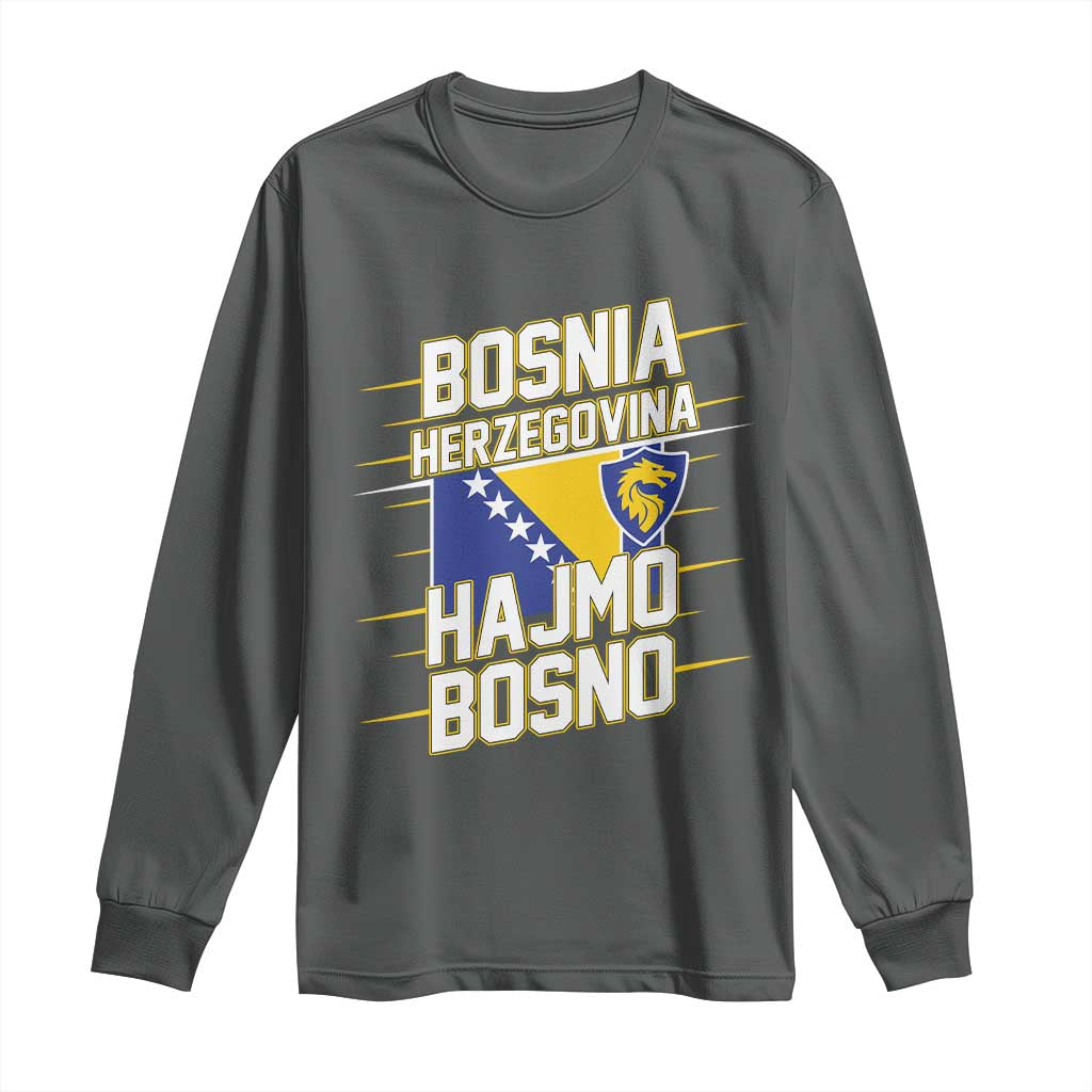 Lets Go Bosnia Herzegovina Hajmo Bosno Dragon Shield Long Sleeve Shirt Soccer Team Pride Football Fan Heritage TS02 Dark Heather Print Your Wear