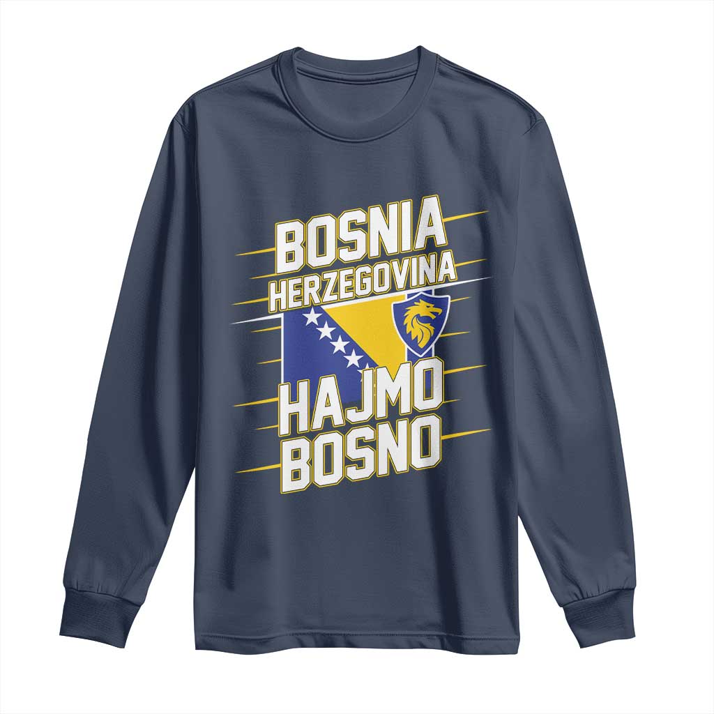 Lets Go Bosnia Herzegovina Hajmo Bosno Dragon Shield Long Sleeve Shirt Soccer Team Pride Football Fan Heritage TS02 Navy Print Your Wear