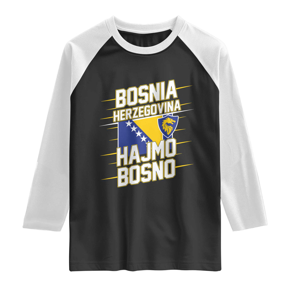 Lets Go Bosnia Herzegovina Hajmo Bosno Dragon Shield Raglan Shirt Soccer Team Pride Football Fan Heritage TS02 Black White Print Your Wear