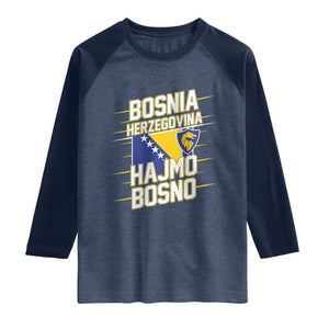 Lets Go Bosnia Herzegovina Hajmo Bosno Dragon Shield Raglan Shirt Soccer Team Pride Football Fan Heritage TS02 Heather Denim Navy Print Your Wear