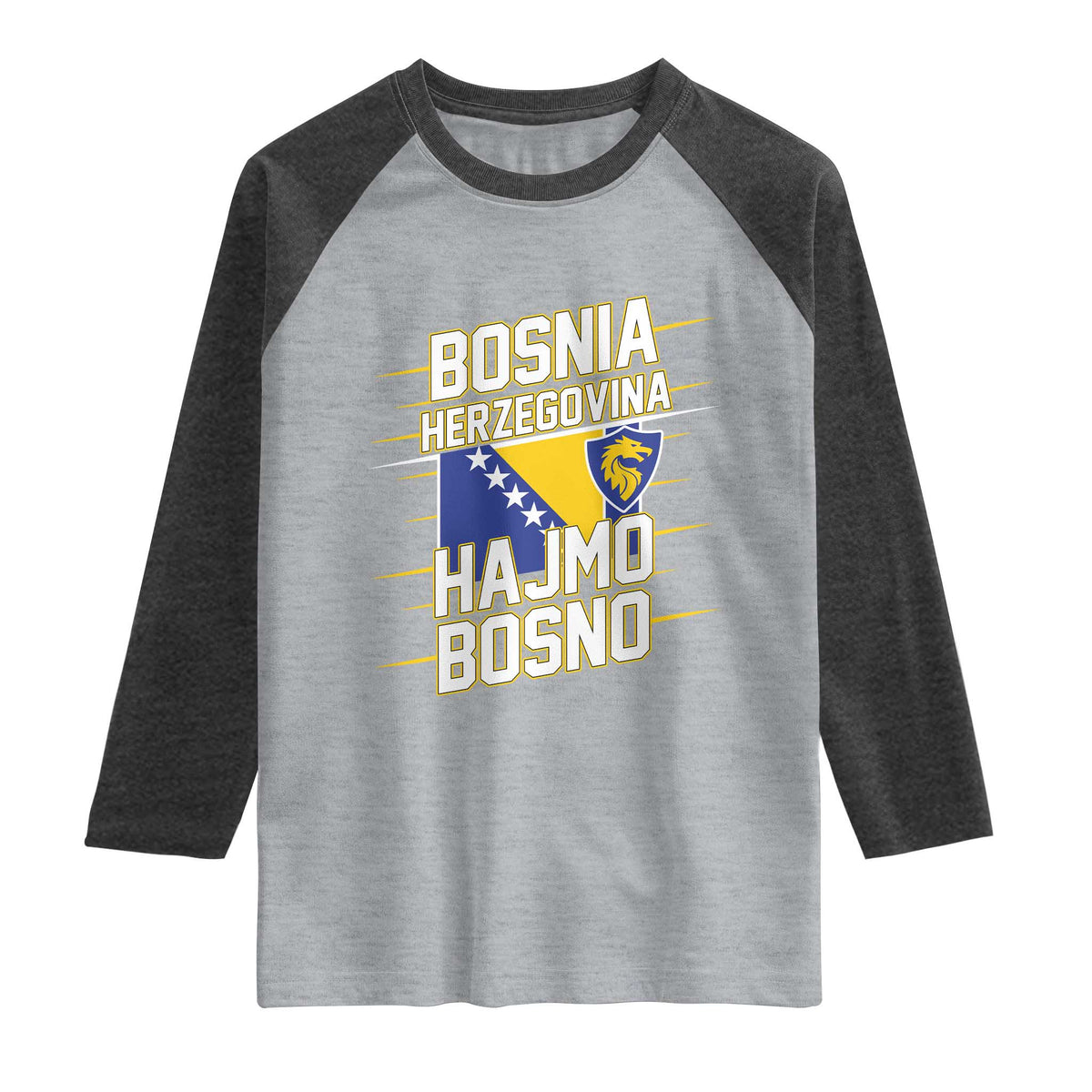 Lets Go Bosnia Herzegovina Hajmo Bosno Dragon Shield Raglan Shirt Soccer Team Pride Football Fan Heritage TS02 Heather Gray Heather Charcoal Print Your Wear