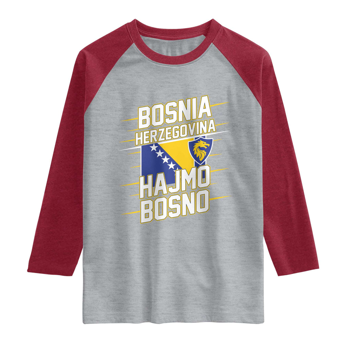 Lets Go Bosnia Herzegovina Hajmo Bosno Dragon Shield Raglan Shirt Soccer Team Pride Football Fan Heritage TS02 Heather Gray Heather Red Print Your Wear