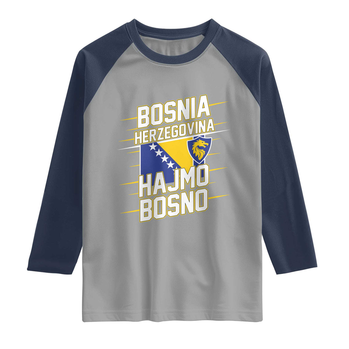 Lets Go Bosnia Herzegovina Hajmo Bosno Dragon Shield Raglan Shirt Soccer Team Pride Football Fan Heritage TS02 Sport Gray Navy Print Your Wear