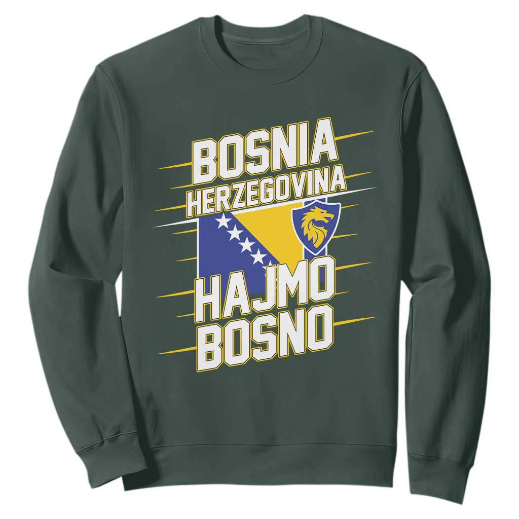 Lets Go Bosnia Herzegovina Hajmo Bosno Dragon Shield Sweatshirt Soccer Team Pride Football Fan Heritage TS02 Dark Forest Green Print Your Wear