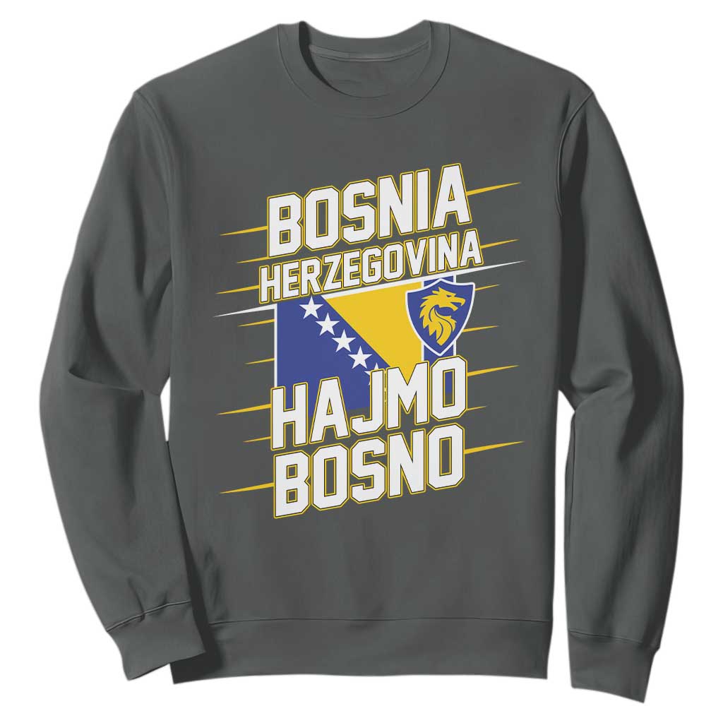 Lets Go Bosnia Herzegovina Hajmo Bosno Dragon Shield Sweatshirt Soccer Team Pride Football Fan Heritage TS02 Dark Heather Print Your Wear
