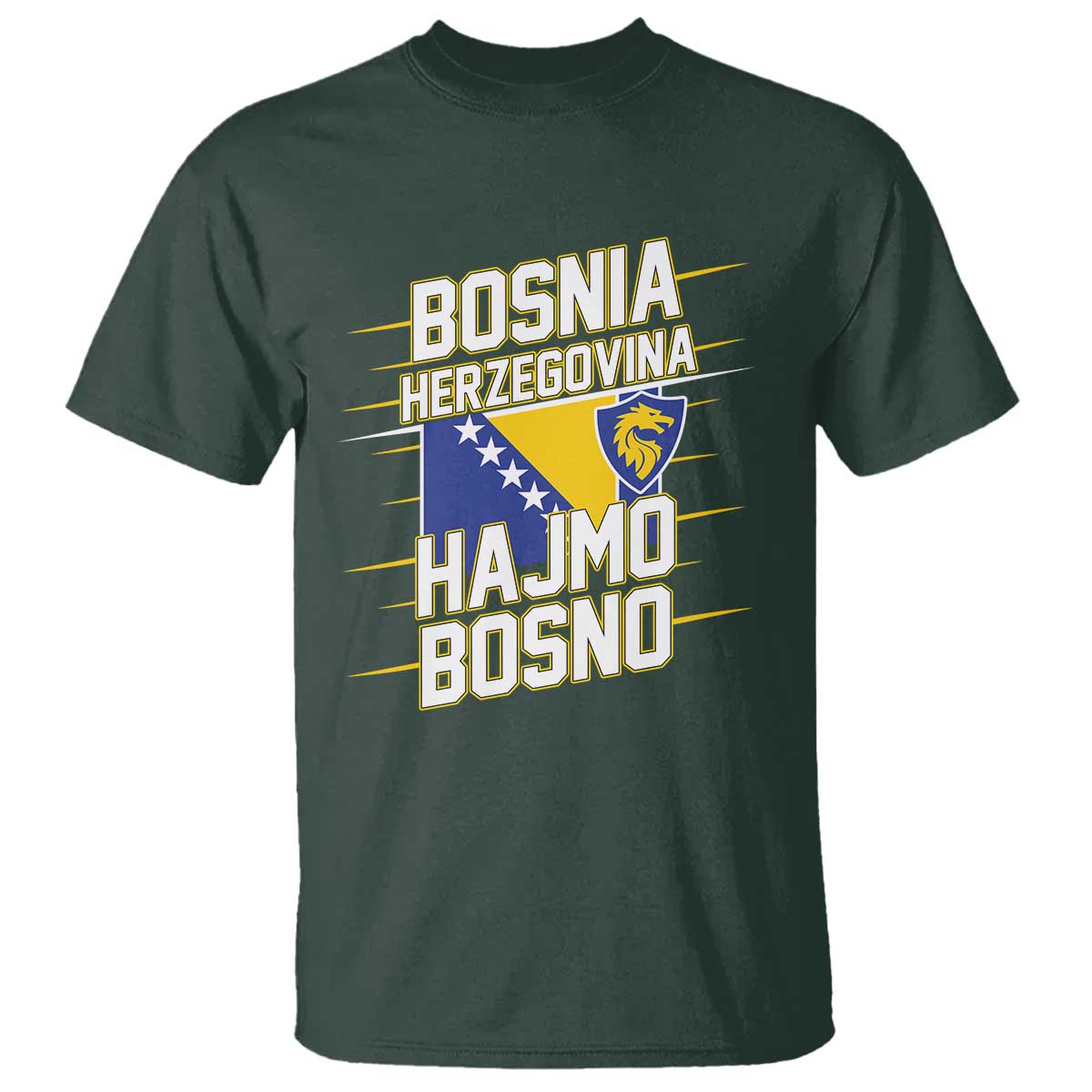 Lets Go Bosnia Herzegovina Hajmo Bosno Dragon Shield T Shirt Soccer Team Pride Football Fan Heritage TS02 Dark Forest Green Print Your Wear