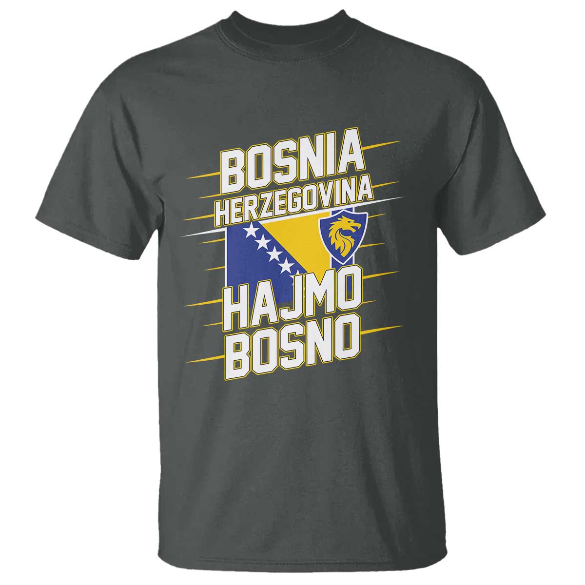 Lets Go Bosnia Herzegovina Hajmo Bosno Dragon Shield T Shirt Soccer Team Pride Football Fan Heritage TS02 Dark Heather Print Your Wear