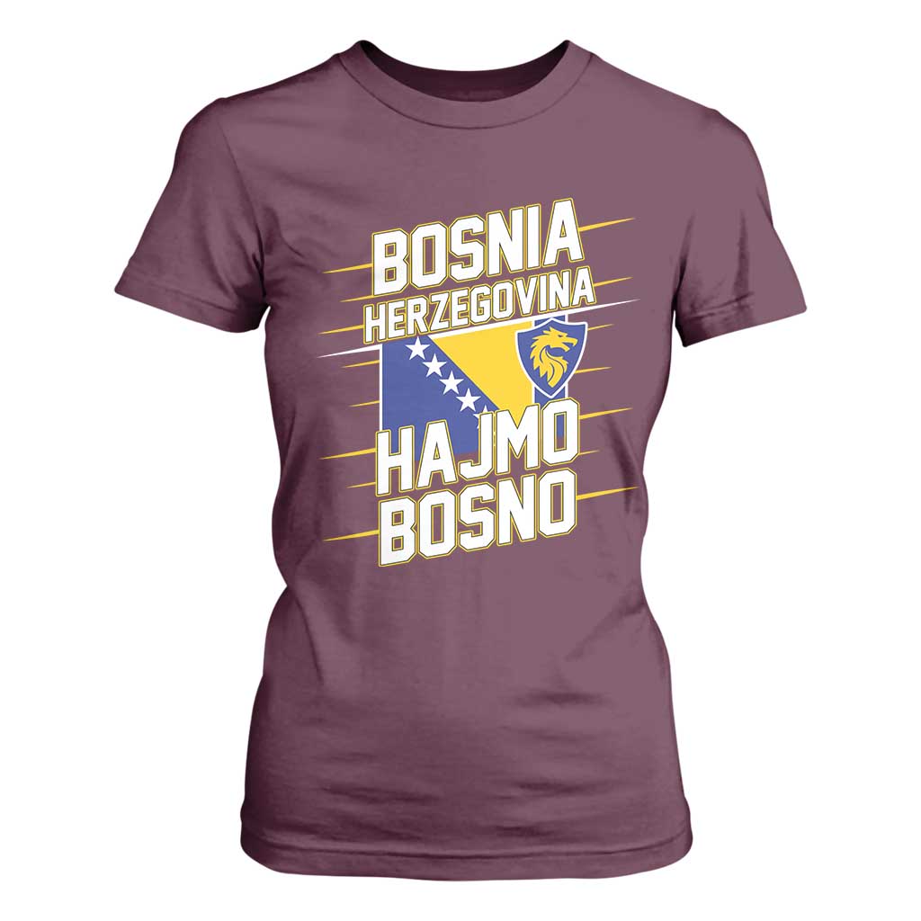 Lets Go Bosnia Herzegovina Hajmo Bosno Dragon Shield T Shirt For Women Soccer Team Pride Football Fan Heritage TS02 Maroon Print Your Wear