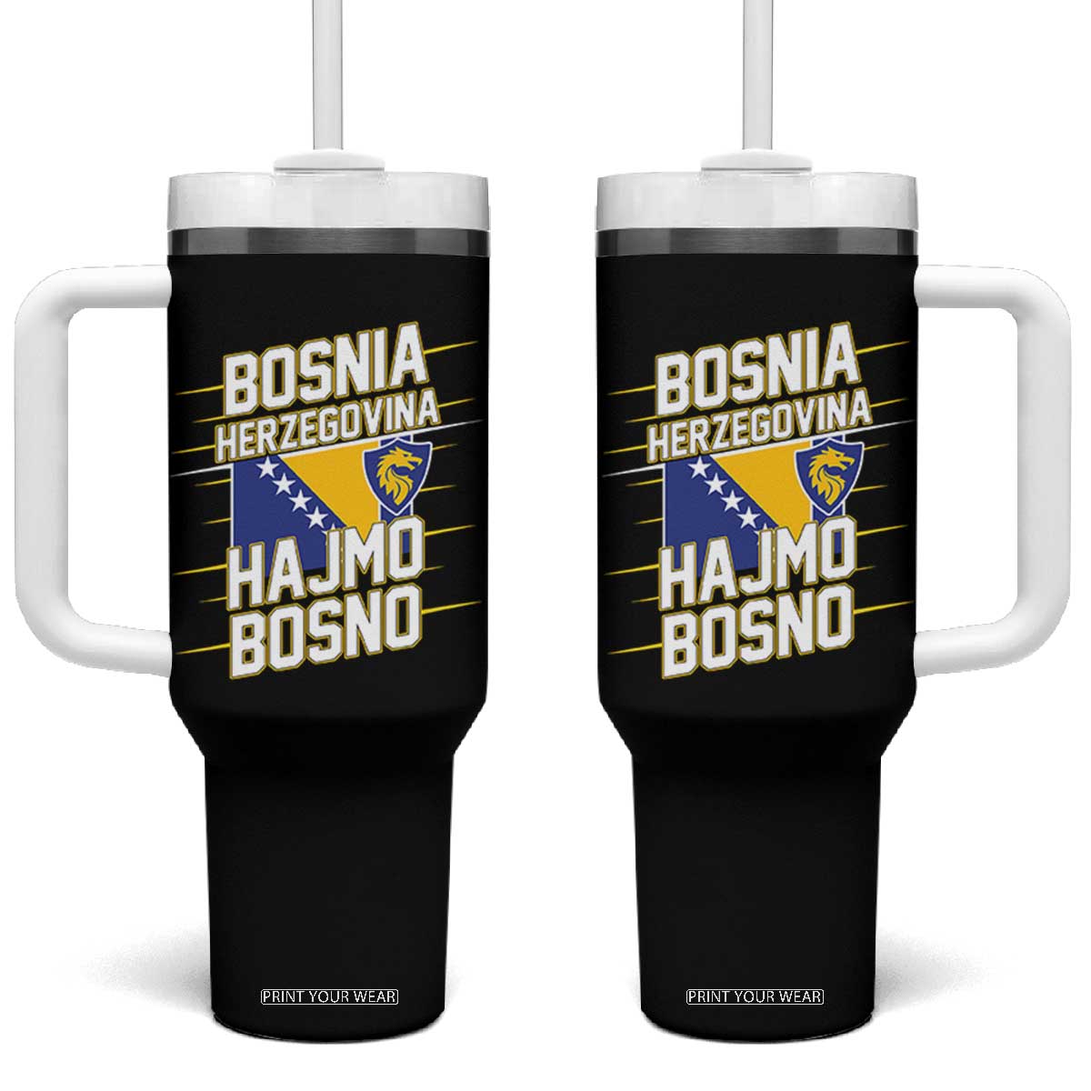 Lets Go Bosnia Herzegovina Hajmo Bosno Dragon Shield Tumbler With Handle Soccer Team Pride Football Fan Heritage TS02 One Size: 40 oz Black Print Your Wear