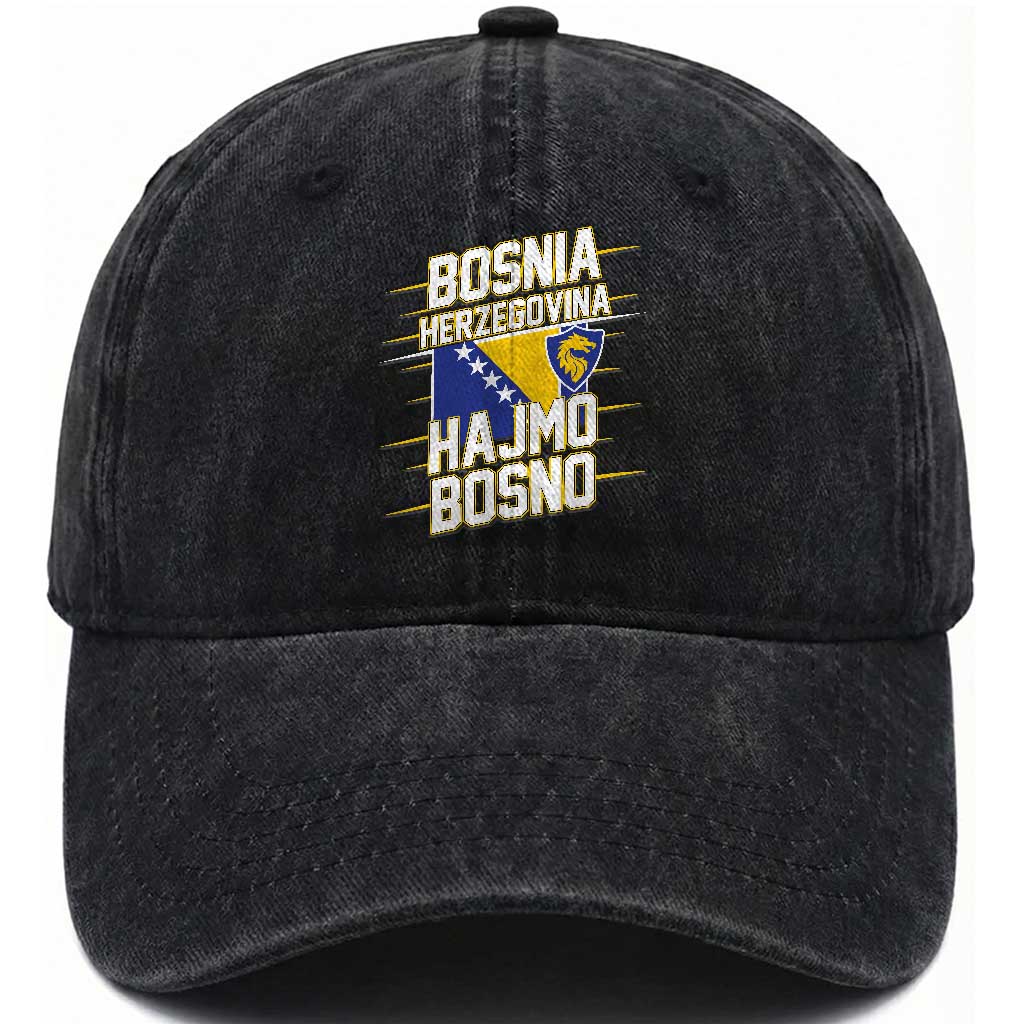 Lets Go Bosnia Herzegovina Hajmo Bosno Dragon Shield Washed Cotton Baseball Cap Soccer Team Pride Football Fan Heritage TS02 Print Your Wear