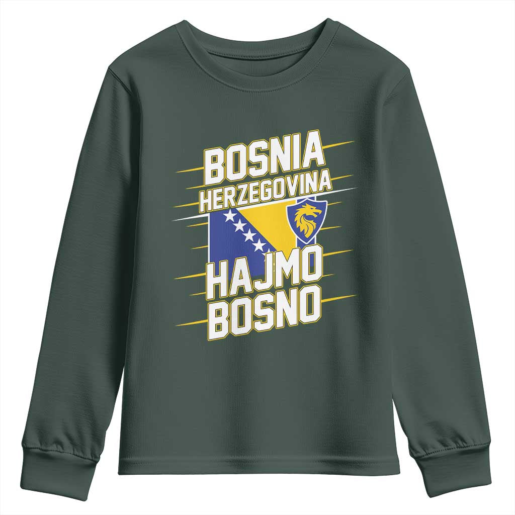 Lets Go Bosnia Herzegovina Hajmo Bosno Dragon Shield Youth Sweatshirt Soccer Team Pride Football Fan Heritage TS02 Dark Forest Green Print Your Wear