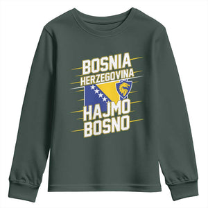 Lets Go Bosnia Herzegovina Hajmo Bosno Dragon Shield Youth Sweatshirt Soccer Team Pride Football Fan Heritage TS02 Dark Forest Green Print Your Wear