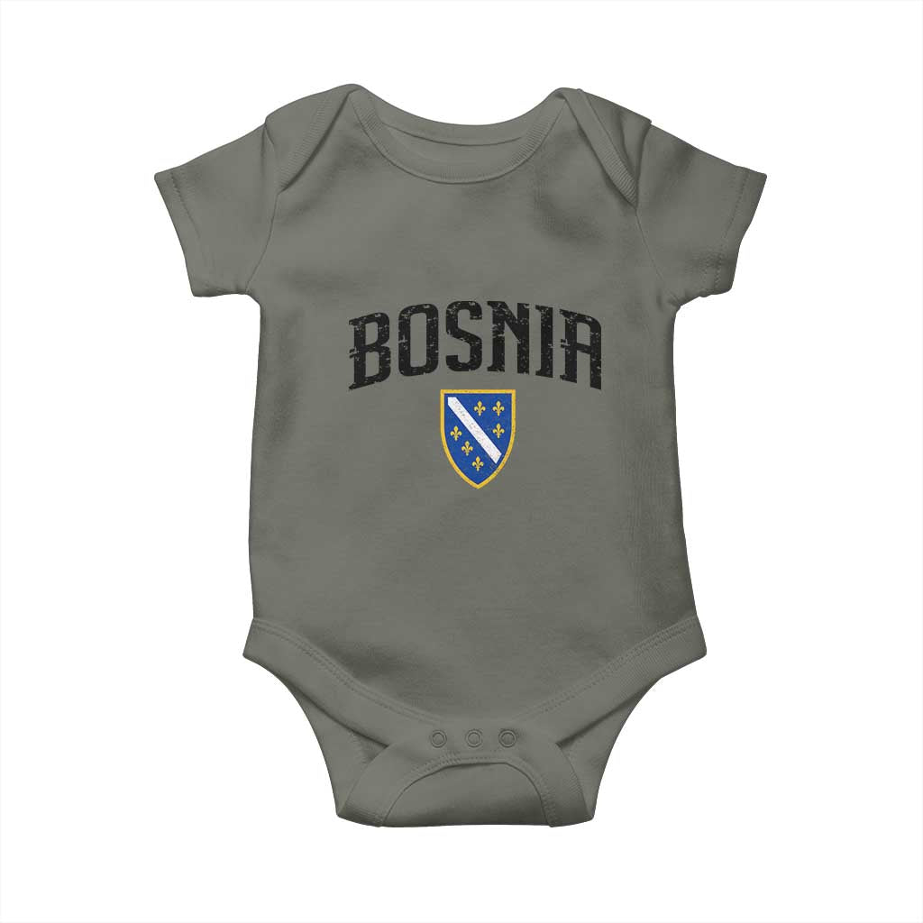 Vintage Bosnia Coat of Arms Minimalist Baby Onesie Golden Lily Heritage Shield Graphic TS02 Military Green Print Your Wear