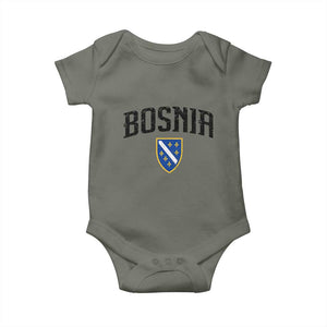 Vintage Bosnia Coat of Arms Minimalist Baby Onesie Golden Lily Heritage Shield Graphic TS02 Military Green Print Your Wear