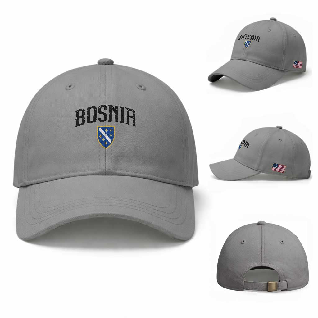 Vintage Bosnia Coat of Arms Minimalist Baseball Cap Golden Lily Heritage Shield Graphic