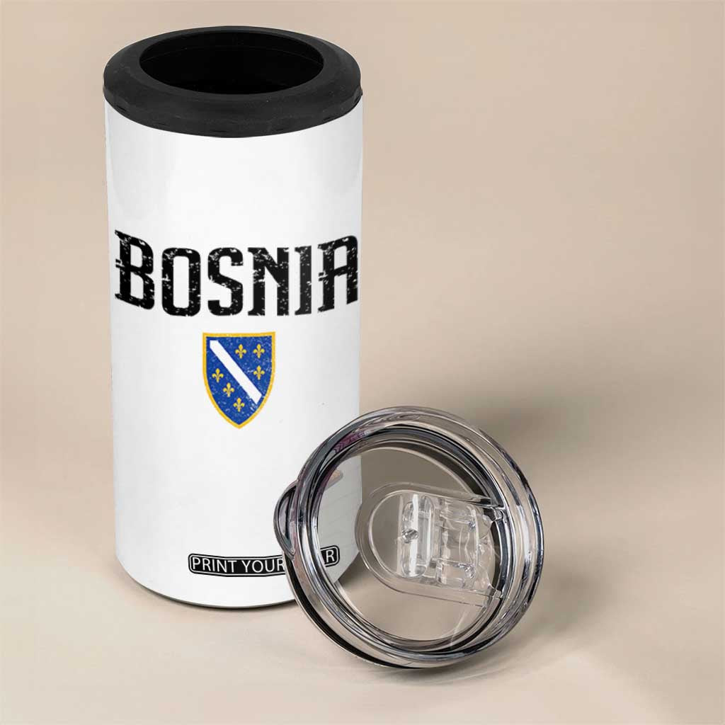 Vintage Bosnia Coat of Arms Minimalist 4 in 1 Can Cooler Tumbler Golden Lily Heritage Shield Graphic