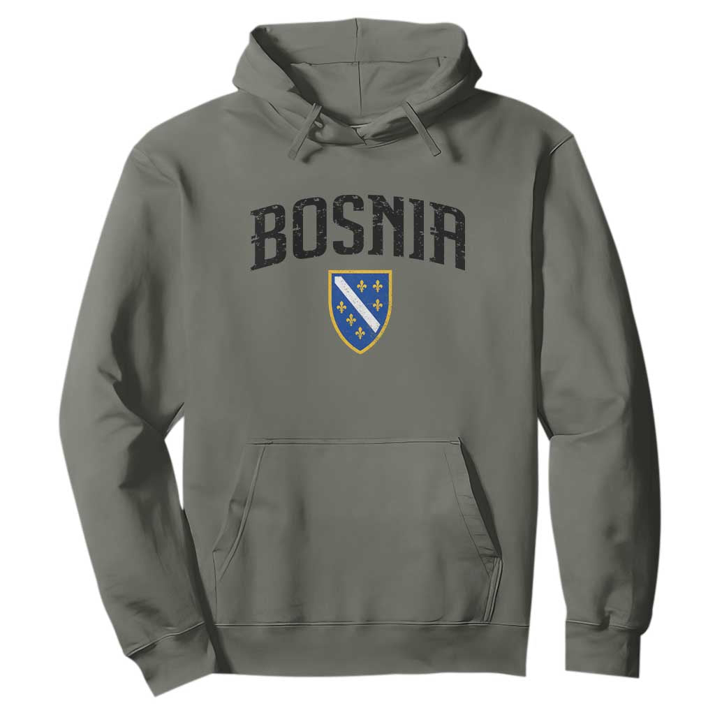 Vintage Bosnia Coat of Arms Minimalist Hoodie Golden Lily Heritage Shield Graphic TS02 Military Green Print Your Wear