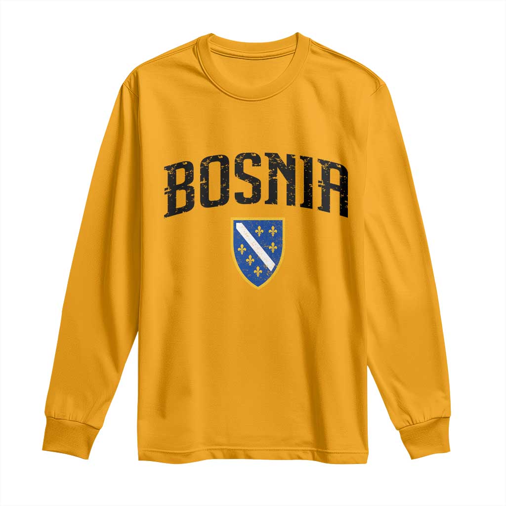 Vintage Bosnia Coat of Arms Minimalist Long Sleeve Shirt Golden Lily Heritage Shield Graphic TS02 Gold Print Your Wear