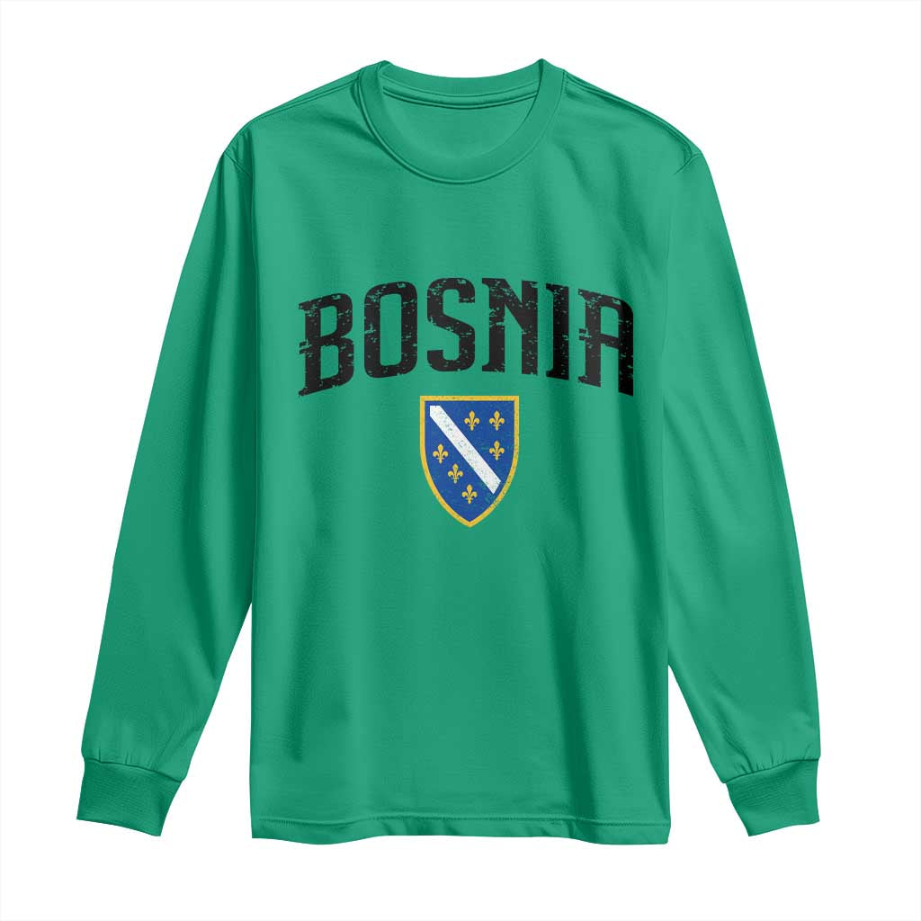 Vintage Bosnia Coat of Arms Minimalist Long Sleeve Shirt Golden Lily Heritage Shield Graphic TS02 Irish Green Print Your Wear