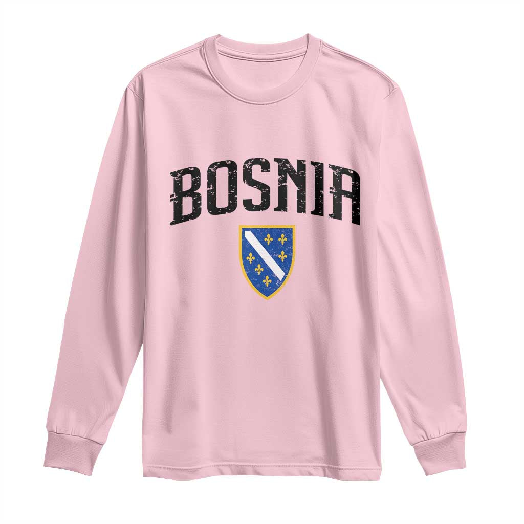 Vintage Bosnia Coat of Arms Minimalist Long Sleeve Shirt Golden Lily Heritage Shield Graphic TS02 Light Pink Print Your Wear