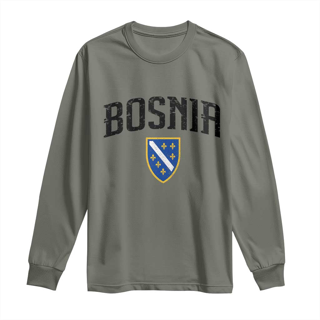 Vintage Bosnia Coat of Arms Minimalist Long Sleeve Shirt Golden Lily Heritage Shield Graphic TS02 Military Green Print Your Wear
