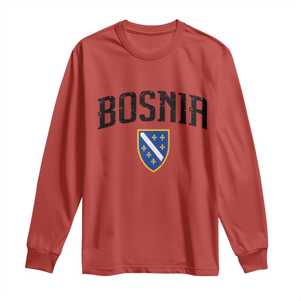 Vintage Bosnia Coat of Arms Minimalist Long Sleeve Shirt Golden Lily Heritage Shield Graphic TS02 Red Print Your Wear