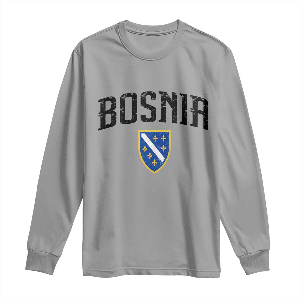 Vintage Bosnia Coat of Arms Minimalist Long Sleeve Shirt Golden Lily Heritage Shield Graphic TS02 Sport Gray Print Your Wear