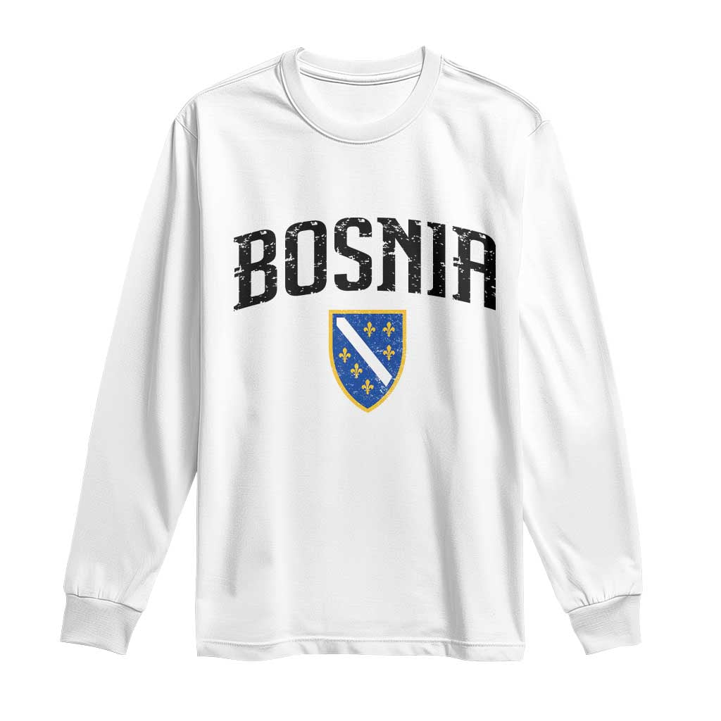 Vintage Bosnia Coat of Arms Minimalist Long Sleeve Shirt Golden Lily Heritage Shield Graphic TS02 White Print Your Wear