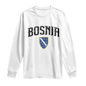 Vintage Bosnia Coat of Arms Minimalist Long Sleeve Shirt Golden Lily Heritage Shield Graphic TS02 White Print Your Wear