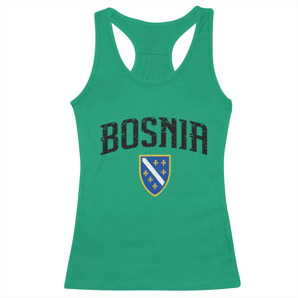 Vintage Bosnia Coat of Arms Minimalist Racerback Tank Top Golden Lily Heritage Shield Graphic TS02 Irish Green Print Your Wear