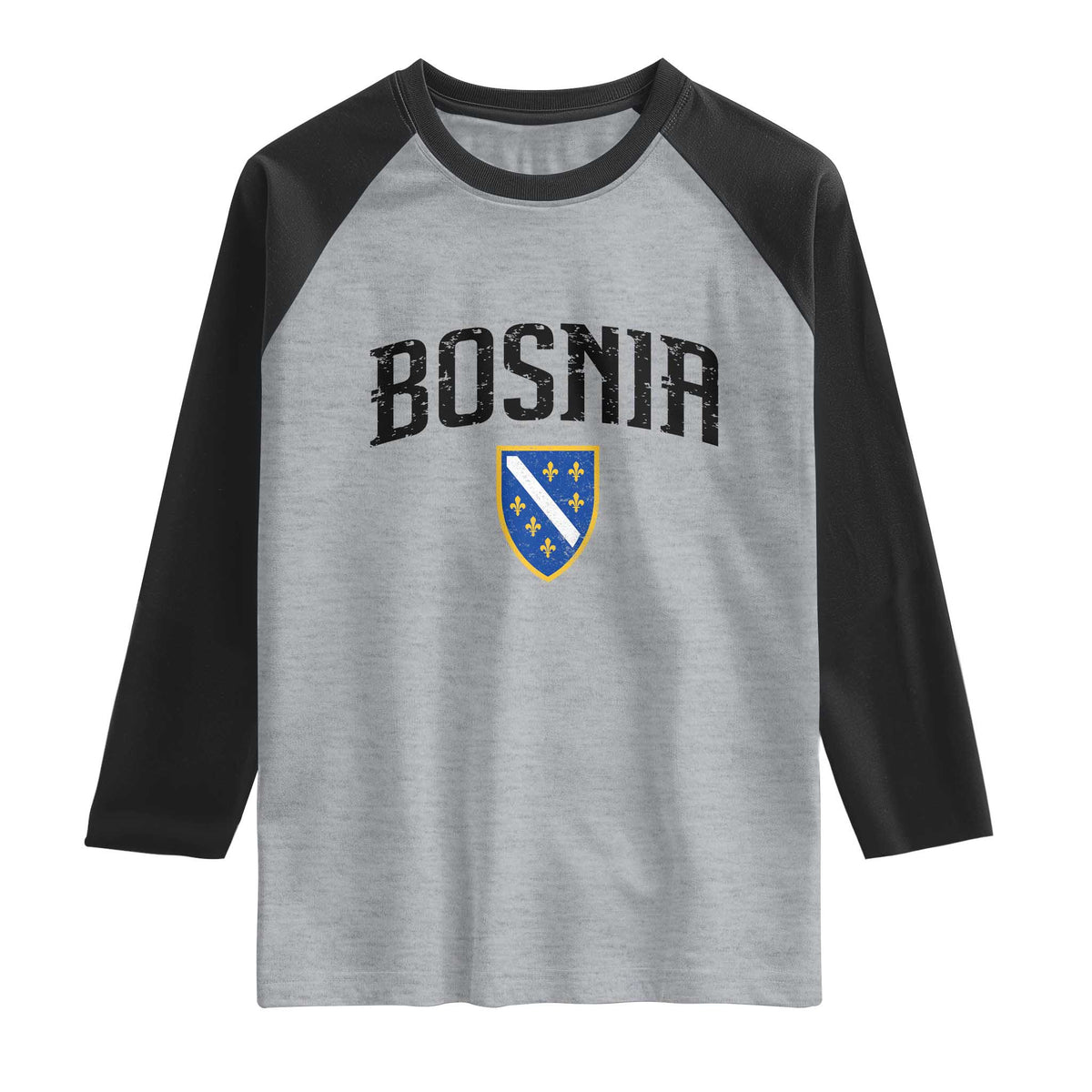 Vintage Bosnia Coat of Arms Minimalist Raglan Shirt Golden Lily Heritage Shield Graphic TS02 Heather Gray Black Print Your Wear