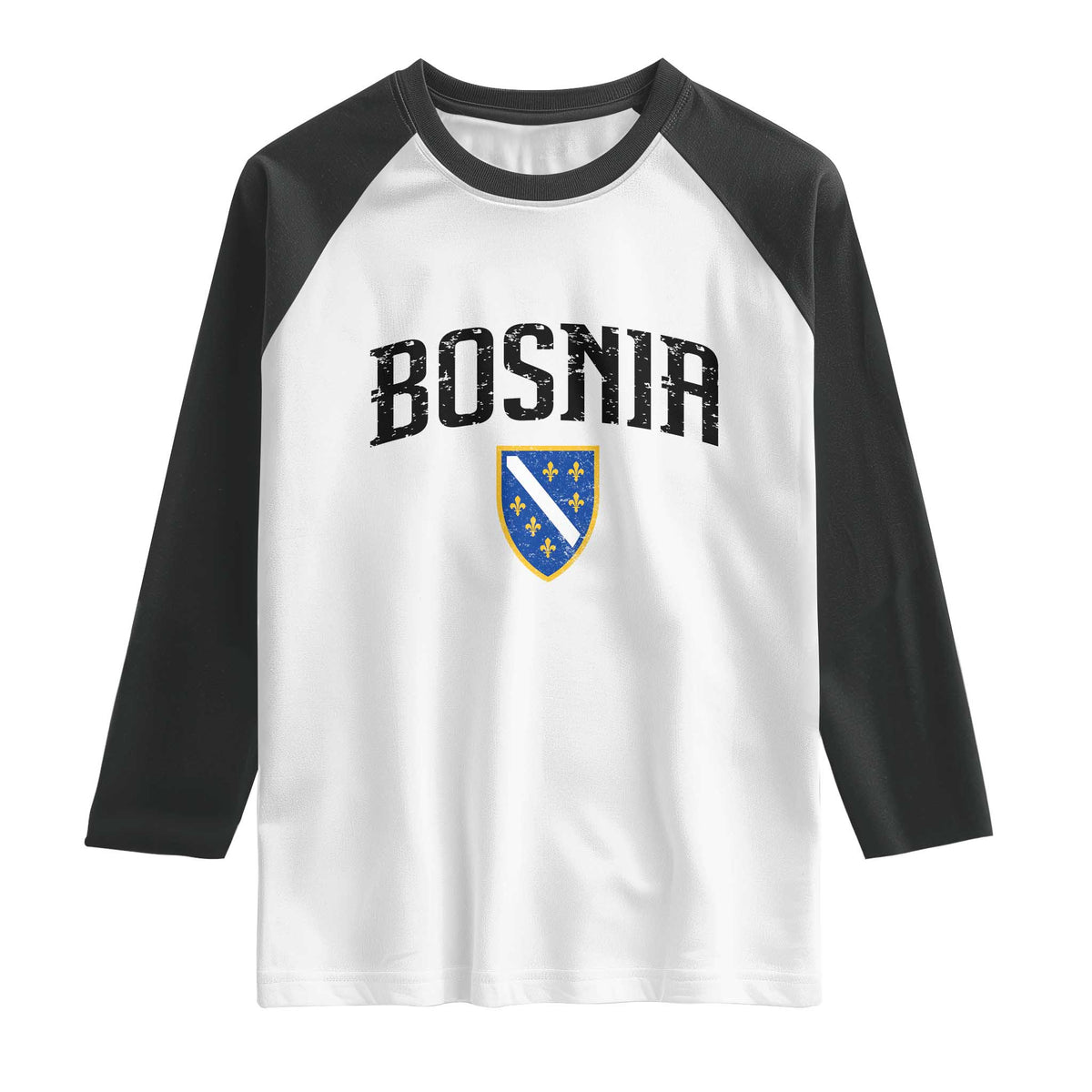 Vintage Bosnia Coat of Arms Minimalist Raglan Shirt Golden Lily Heritage Shield Graphic TS02 White Black Print Your Wear