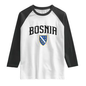 Vintage Bosnia Coat of Arms Minimalist Raglan Shirt Golden Lily Heritage Shield Graphic TS02 White Black Print Your Wear