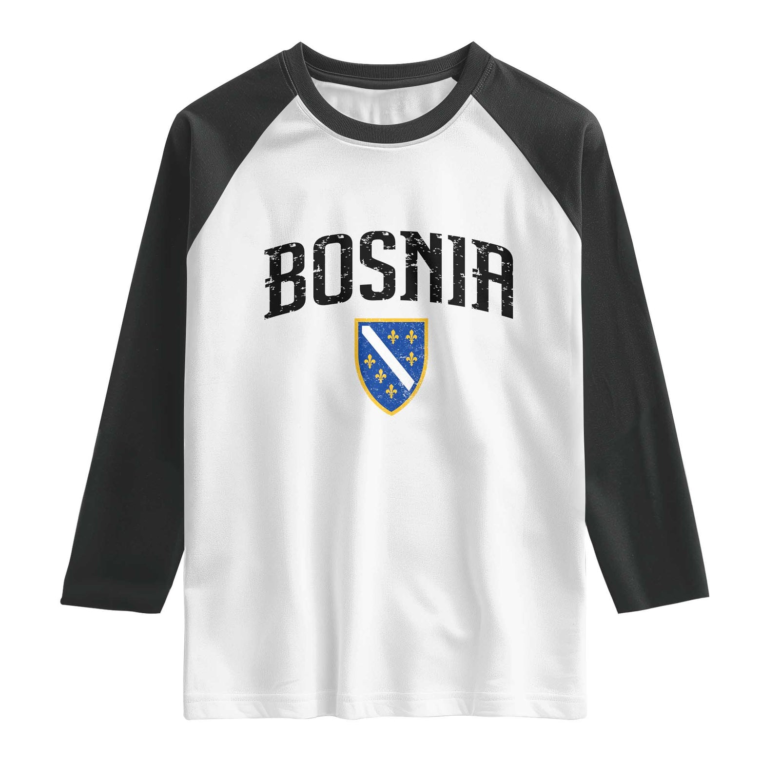 Vintage Bosnia Coat of Arms Minimalist Raglan Shirt Golden Lily Heritage Shield Graphic TS02 White Black Print Your Wear