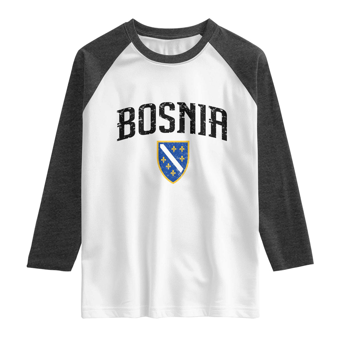 Vintage Bosnia Coat of Arms Minimalist Raglan Shirt Golden Lily Heritage Shield Graphic TS02 White Heather Charcoal Print Your Wear