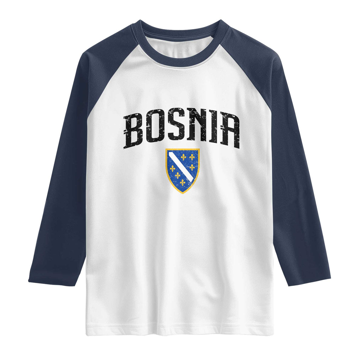 Vintage Bosnia Coat of Arms Minimalist Raglan Shirt Golden Lily Heritage Shield Graphic TS02 White Navy Print Your Wear