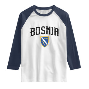 Vintage Bosnia Coat of Arms Minimalist Raglan Shirt Golden Lily Heritage Shield Graphic TS02 White Navy Print Your Wear