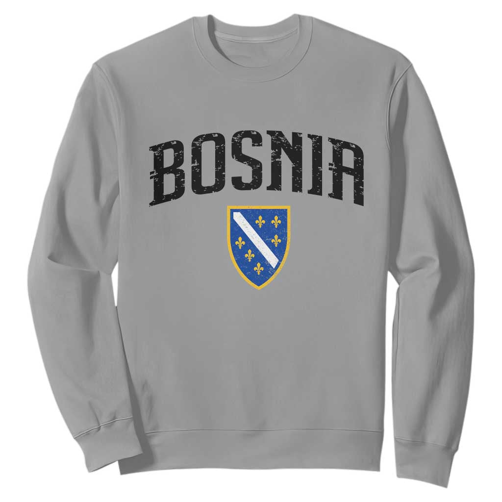 Vintage Bosnia Coat of Arms Minimalist Sweatshirt Golden Lily Heritage Shield Graphic TS02 Sport Gray Print Your Wear