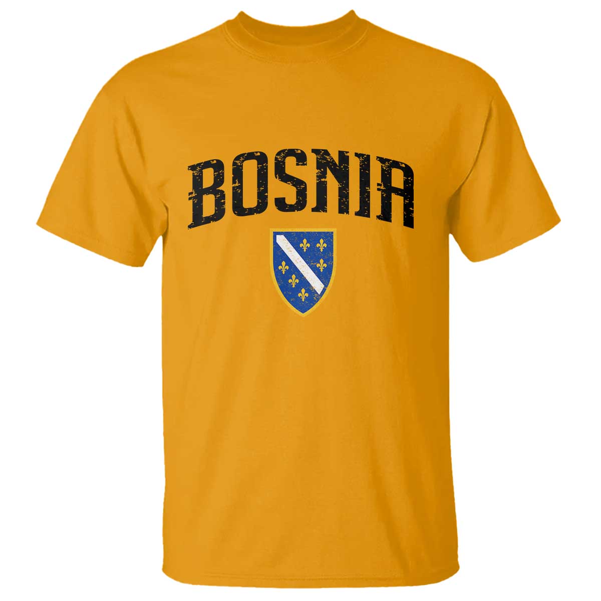 Vintage Bosnia Coat of Arms Minimalist T Shirt Golden Lily Heritage Shield Graphic TS02 Gold Print Your Wear