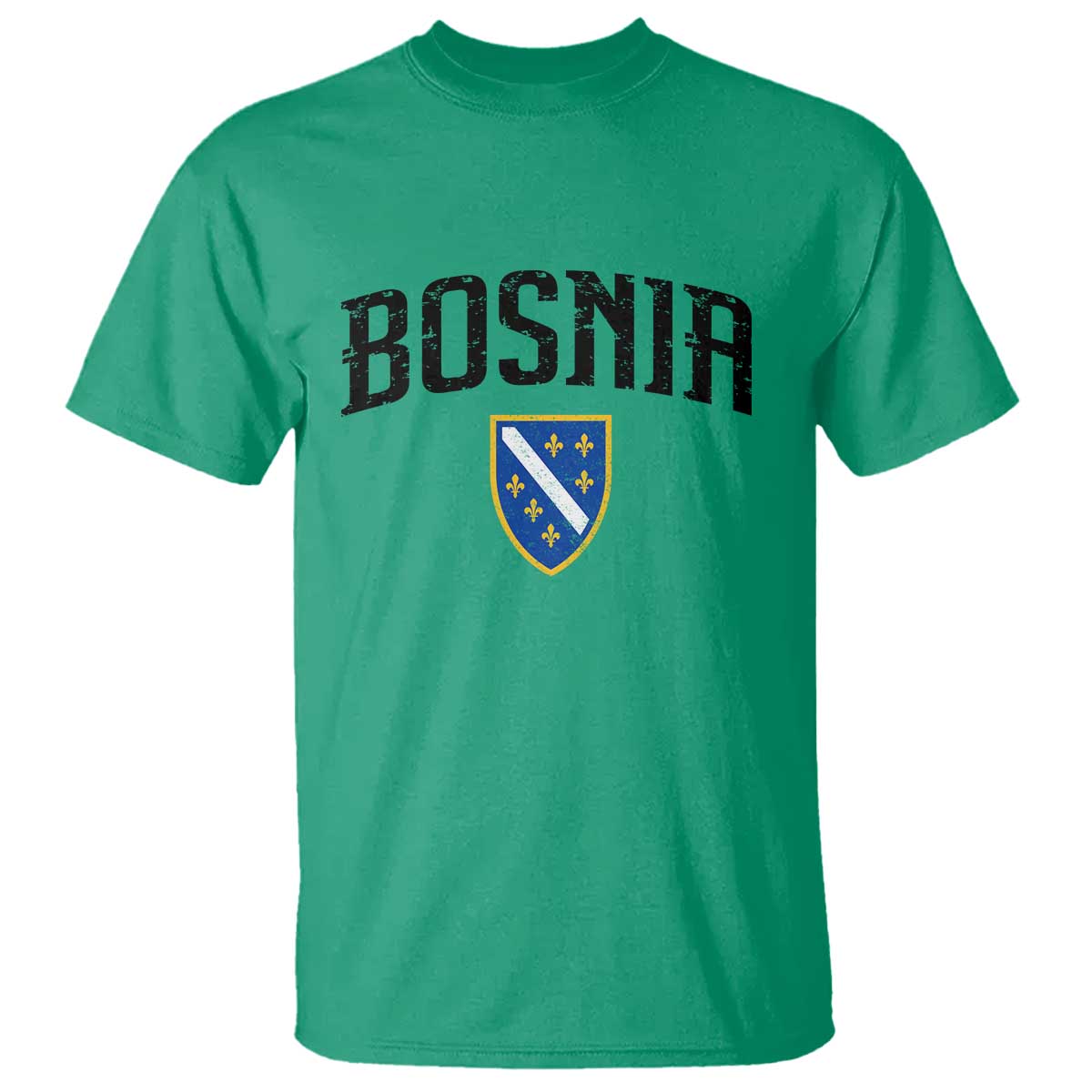 Vintage Bosnia Coat of Arms Minimalist T Shirt Golden Lily Heritage Shield Graphic TS02 Irish Green Print Your Wear
