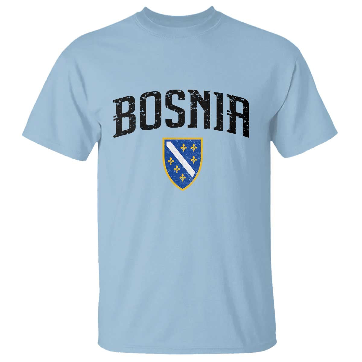 Vintage Bosnia Coat of Arms Minimalist T Shirt Golden Lily Heritage Shield Graphic TS02 Light Blue Print Your Wear