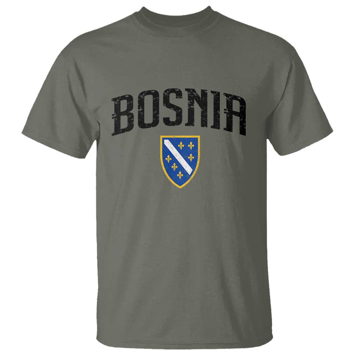 Vintage Bosnia Coat of Arms Minimalist T Shirt Golden Lily Heritage Shield Graphic TS02 Military Green Print Your Wear