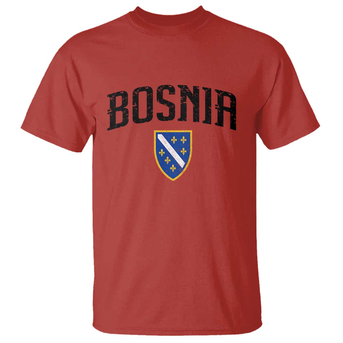 Vintage Bosnia Coat of Arms Minimalist T Shirt Golden Lily Heritage Shield Graphic TS02 Red Print Your Wear